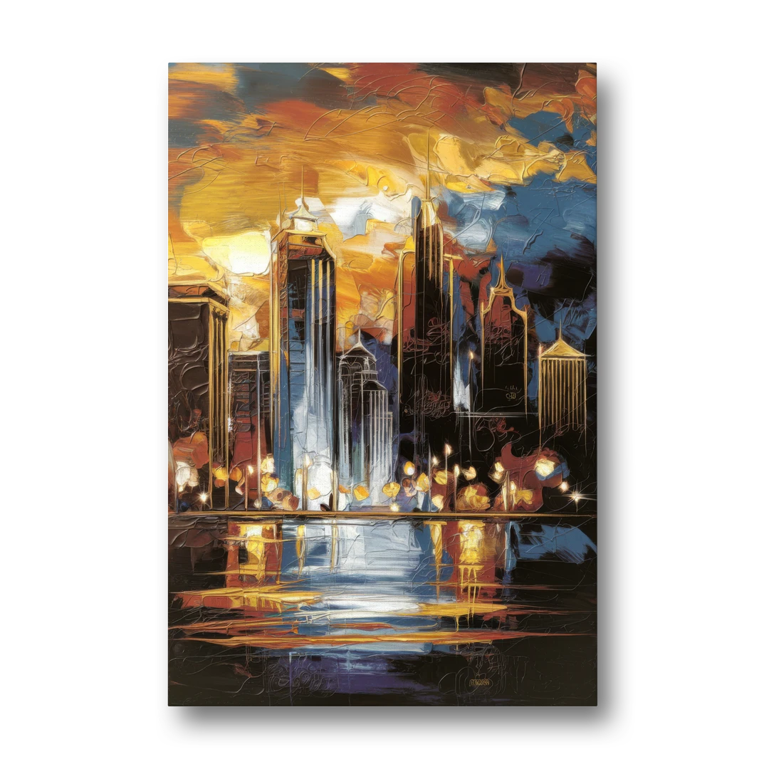 Kansas City Downtown By Night Panorama - Canvas Wall Art - Front