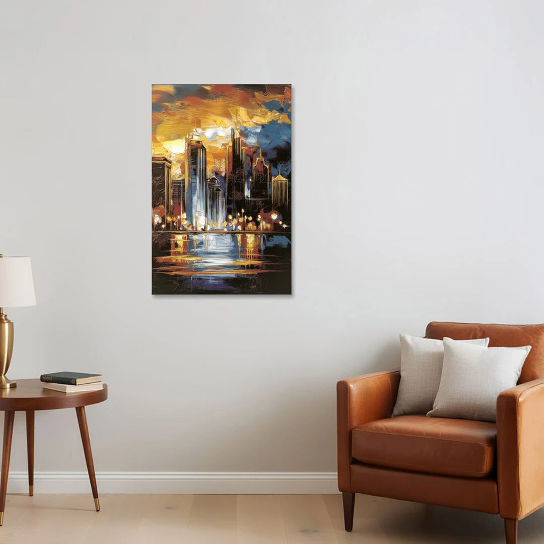 Kansas City Downtown By Night Panorama - Canvas Wall Art - Sofa - 24x36