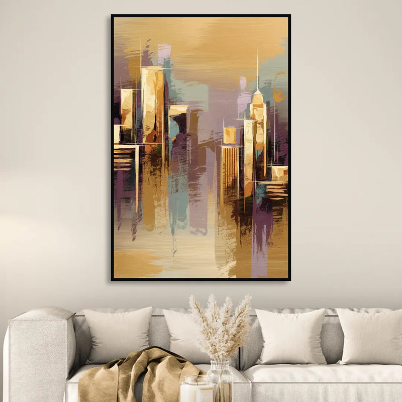 Kansas City Downtown Panorama Sitting Room - Black Canvas Wall Art