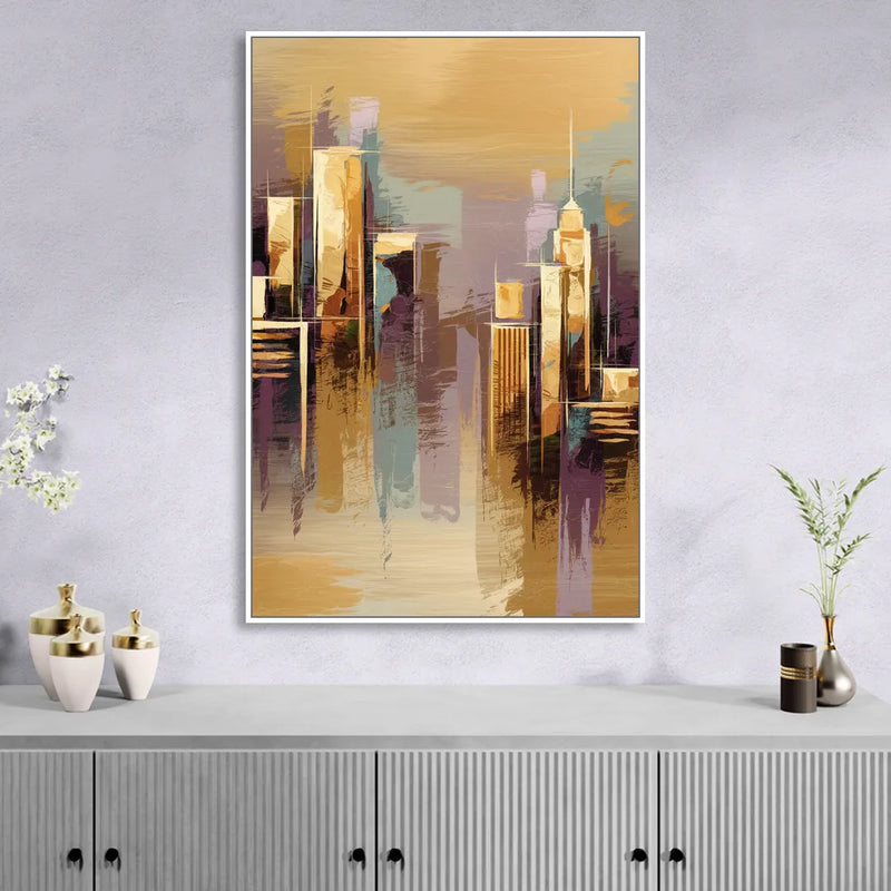 Kansas City Downtown Panorama Sitting Room - White Canvas Wall Art