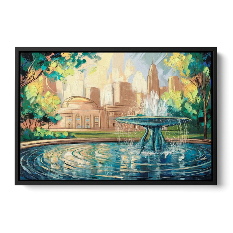 Kansas City Fountains And Parks Front - Black Canvas Wall Art