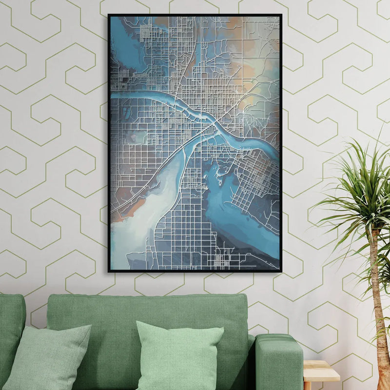 Kansas City Missouri Map Sitting Room - Black Canvas Wall Art