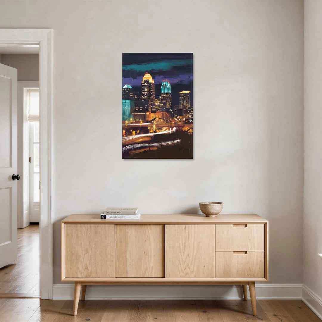 Kansas City Nighttime Skyline - Canvas Wall Art - Coffee Table - 24x36