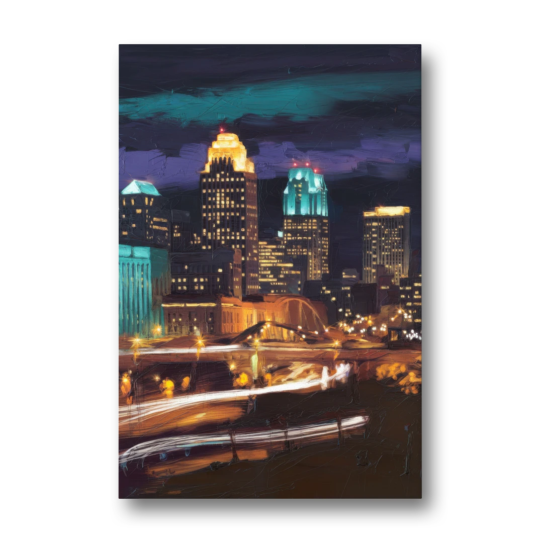 Kansas City Nighttime Skyline - Canvas Wall Art - Front