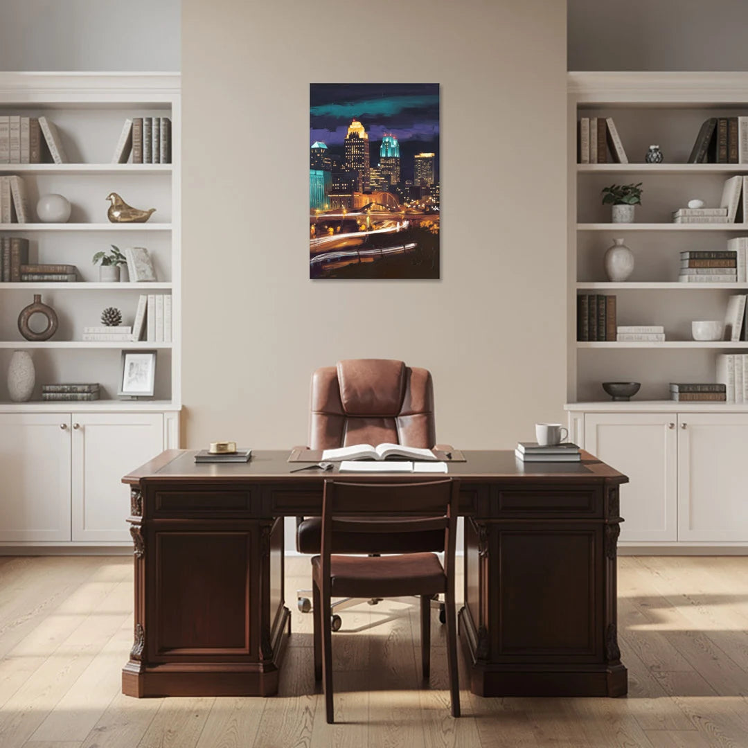 Kansas City Nighttime Skyline - Canvas Wall Art - Office - 24x36