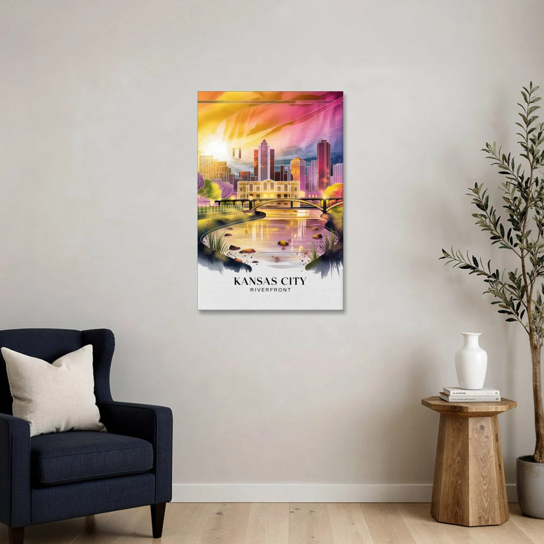 Kansas City Scenic Riverfront - Canvas Wall Art - Sofa - 24x36