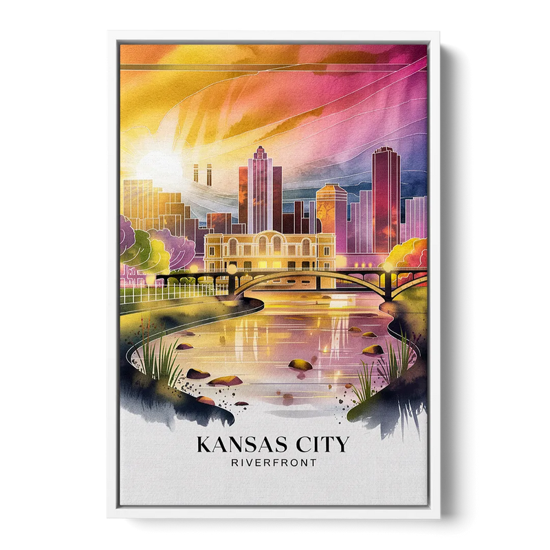 Kansas City Scenic Riverfront Front - White Canvas Wall Art