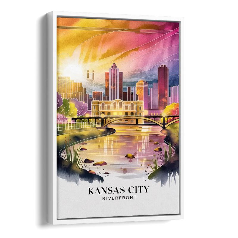 Kansas City Scenic Riverfront Side - White Canvas Wall Art