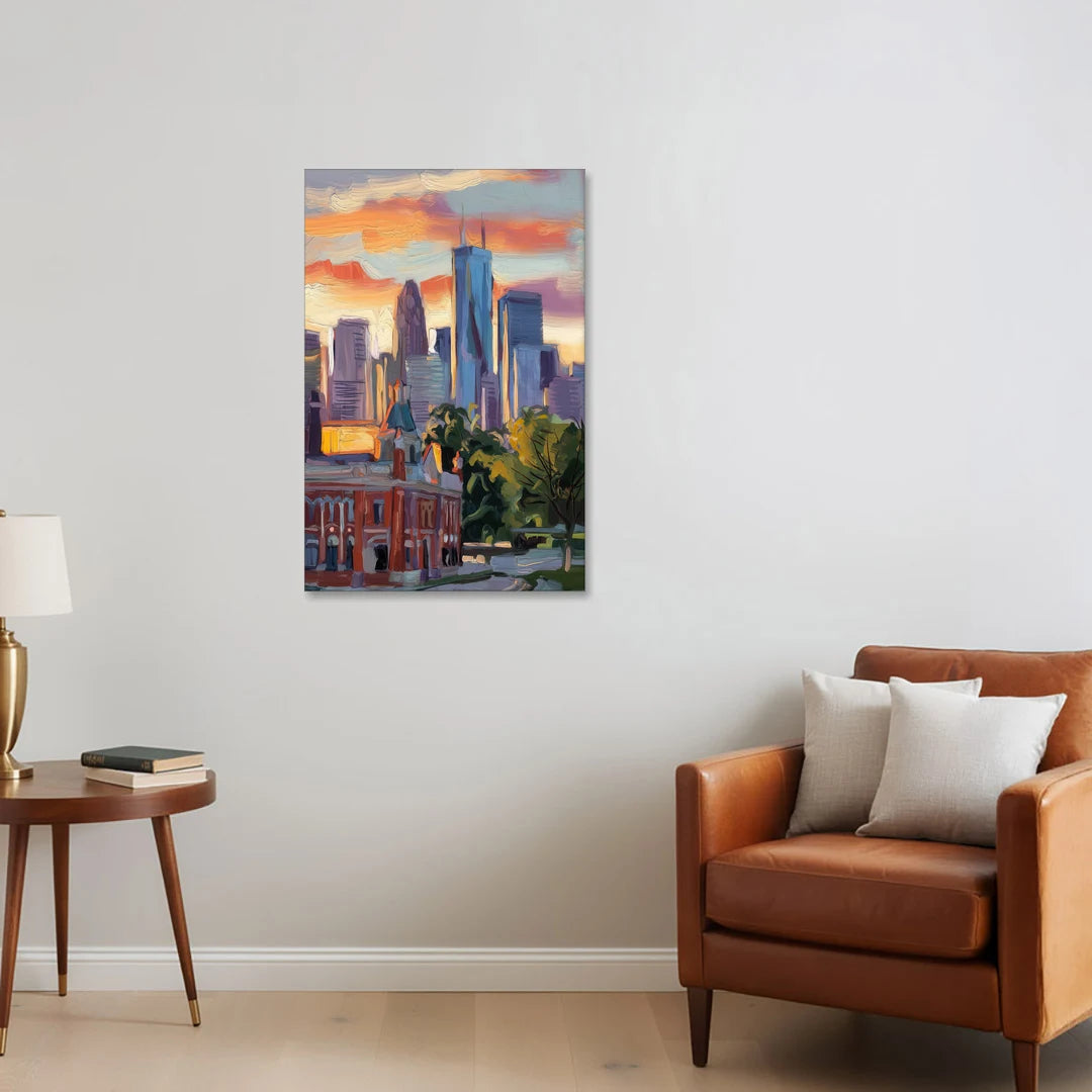 Kansas City Skyline at Sunset - Canvas Wall Art - Sofa - 24x36