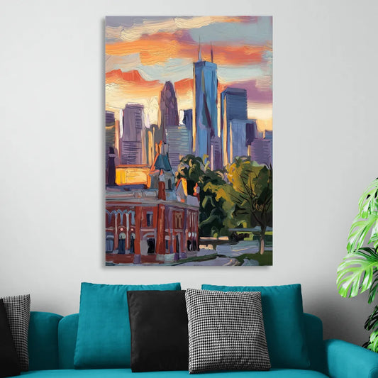 Kansas City Skyline at Sunset Living Room - Canvas Wall Art