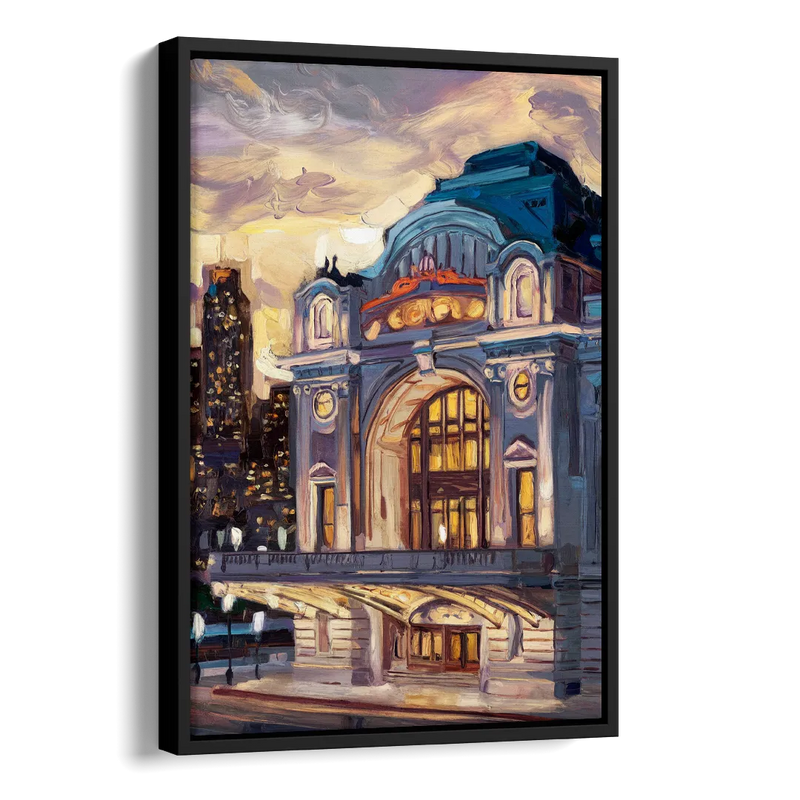 Kansas City Union Station Side - Black Canvas Wall Art