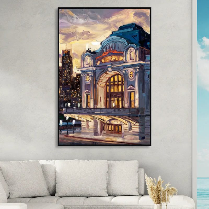 Kansas City Union Station Living Room - Black Canvas Wall Art