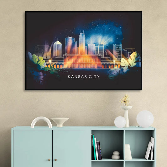Kansas City Vibrant Downtown Living Room - Black Canvas Wall Art