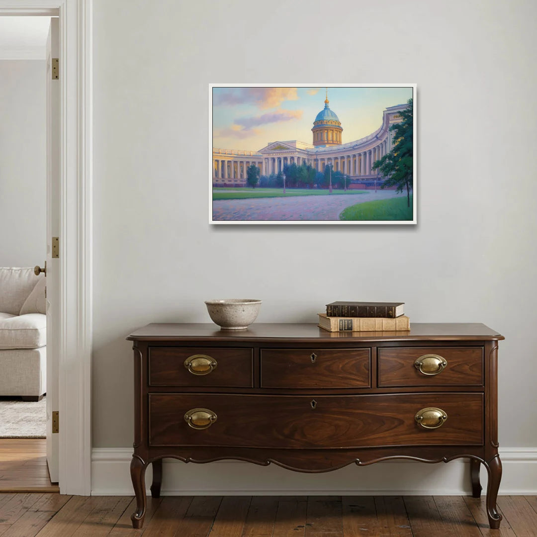 Kazan Cathedral Serenity - White Framed Canvas Wall Art - Coffee Table - 36x24