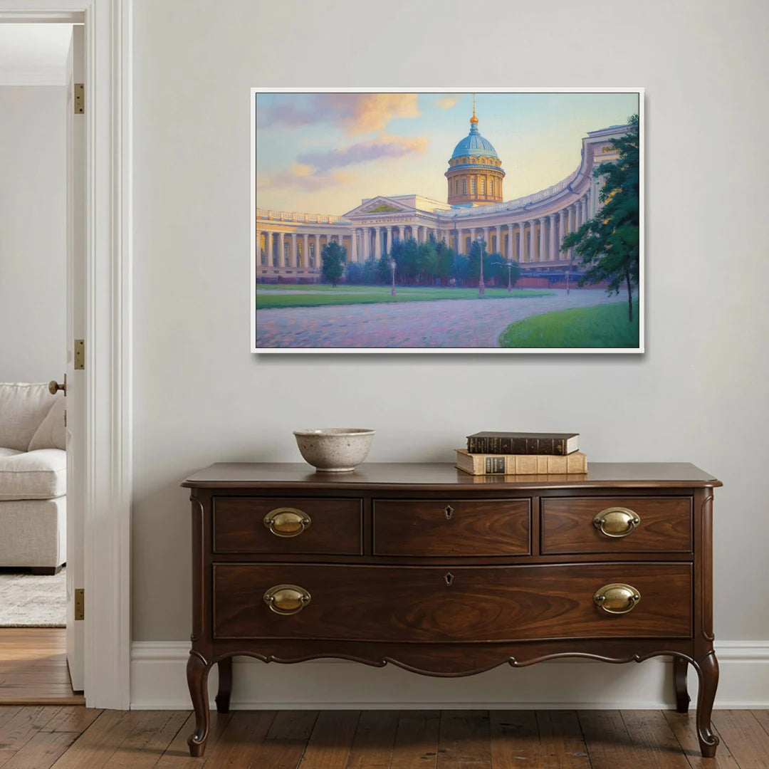 Kazan Cathedral Serenity - White Framed Canvas Wall Art - Coffee Table - 48x32
