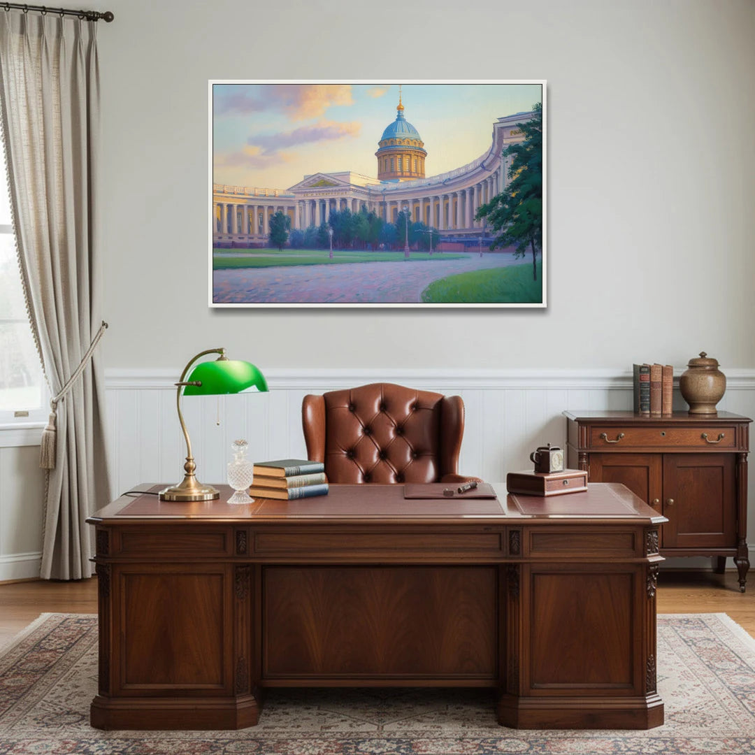 Kazan Cathedral Serenity - White Framed Canvas Wall Art - Office - 48x32