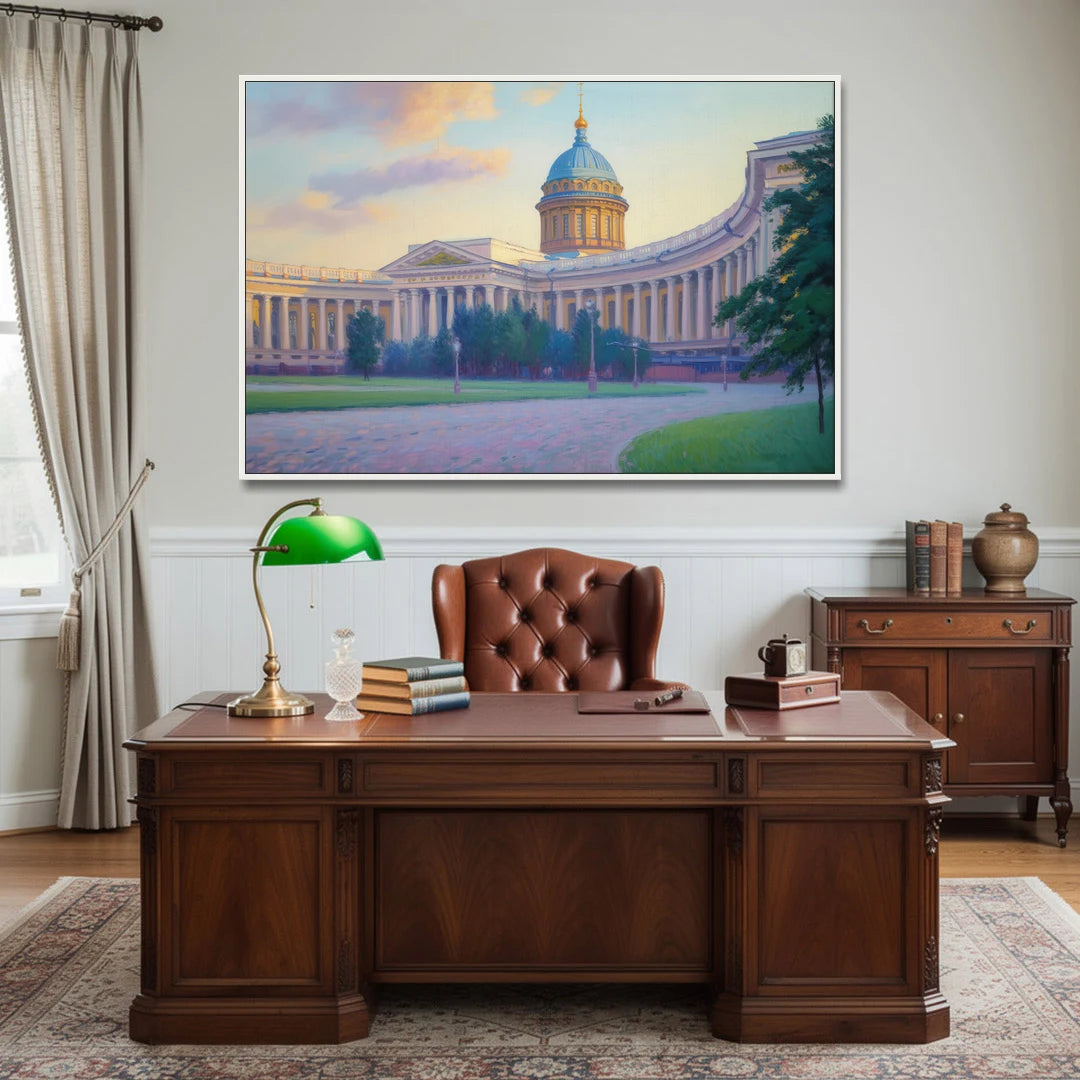 Kazan Cathedral Serenity - White Framed Canvas Wall Art - Office - 60x40