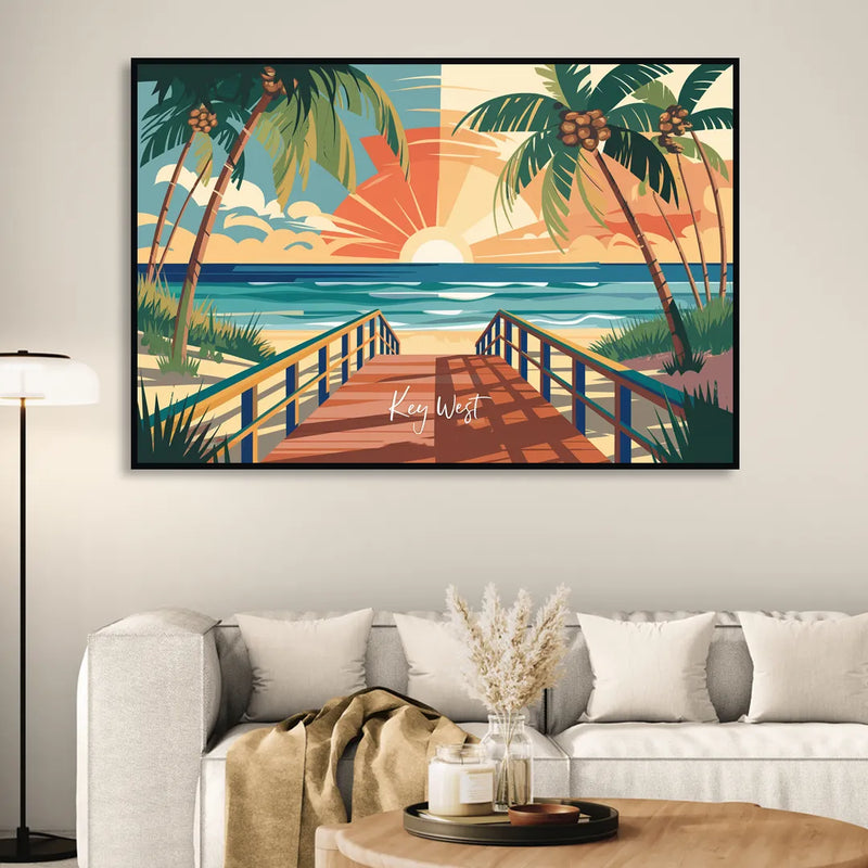 Key West Ocean Breeze Sitting Room - Black Canvas Wall Art