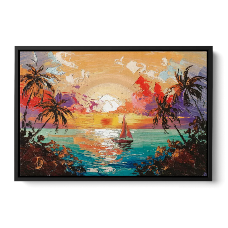 Key West Tropical Sunset Front - Black Canvas Wall Art