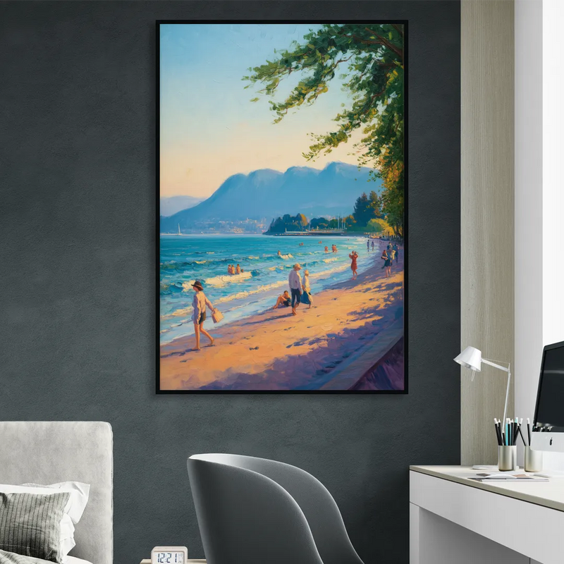 Kitsilano Beach Day Living Room - Black Canvas Wall Art