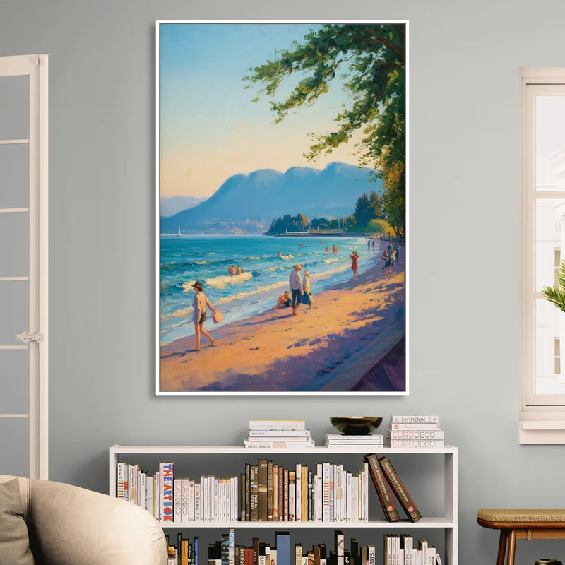 Kitsilano Beach Day Sitting Room - White Canvas Wall Art