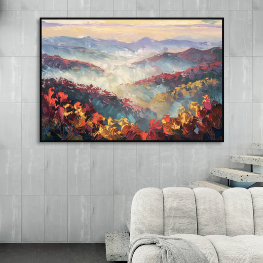 Knoxville Smoky Mountains Scene Living Room - Black Canvas Wall Art
