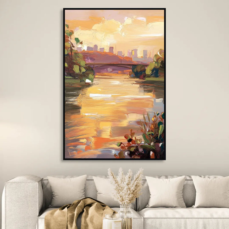 Knoxville Tennessee River View Sitting Room - Black Canvas Wall Art