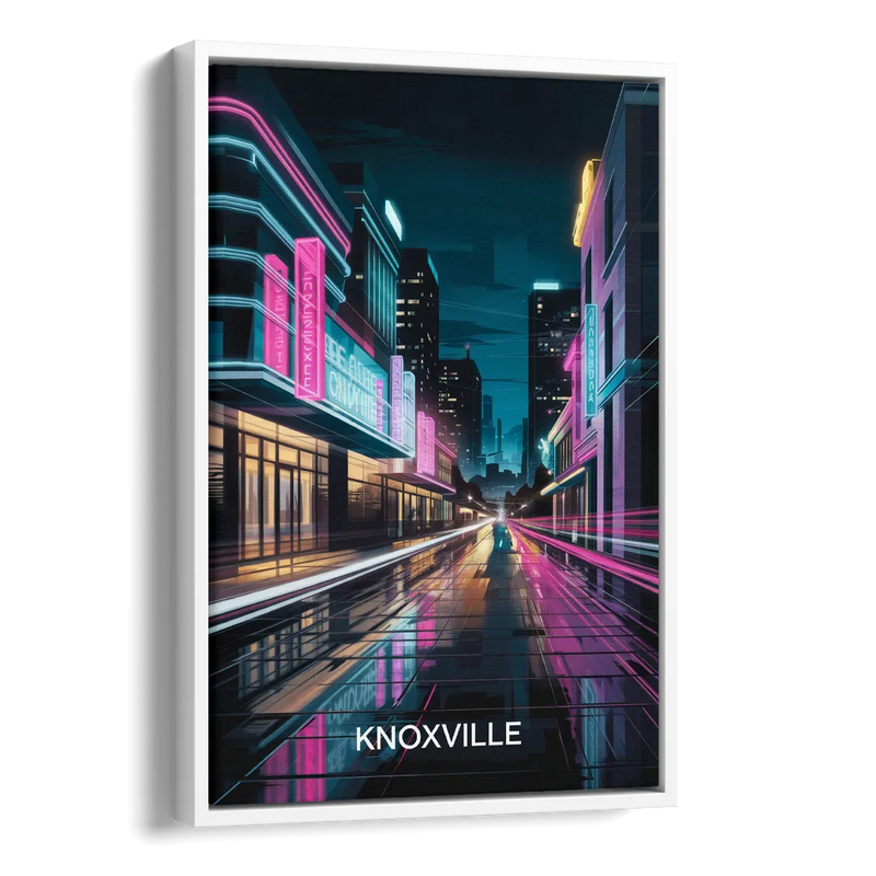 Knoxville Urban Night Lights Side - White Canvas Wall Art