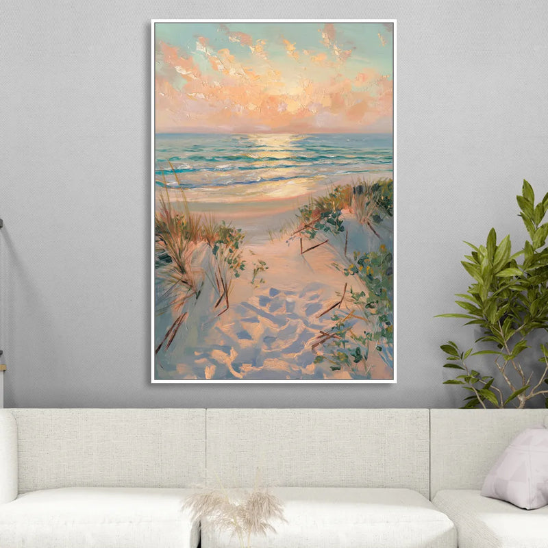 La Jolla Beachfront Serenity Living Room - White Canvas Wall Art