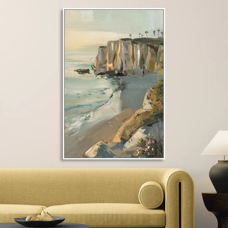 La Jolla Cliffside Beauty Sitting Room - White Canvas Wall Art