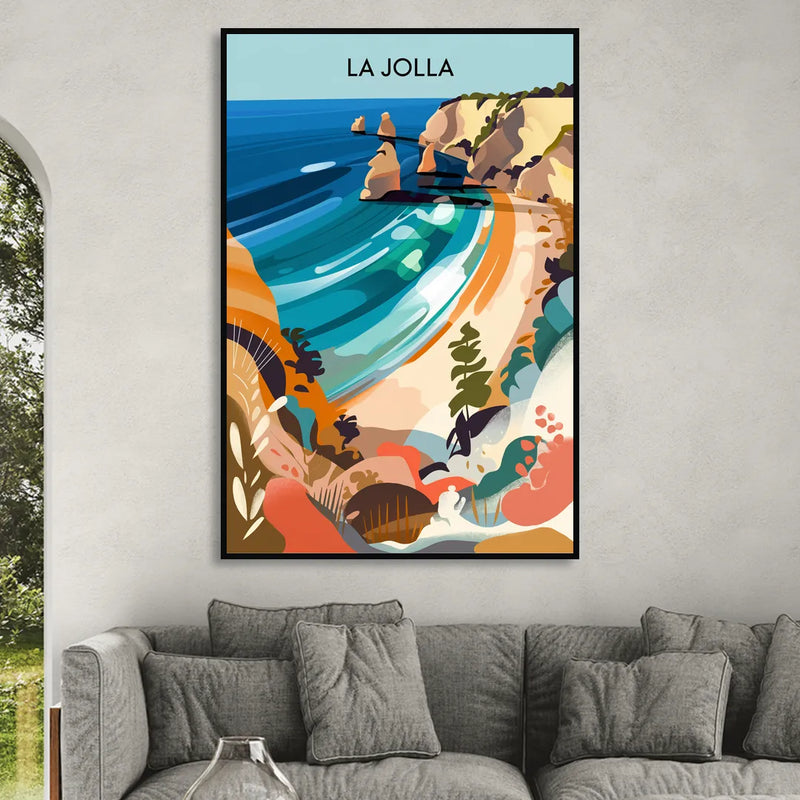 La Jolla Coastal Vibes Living Room - Black Canvas Wall Art