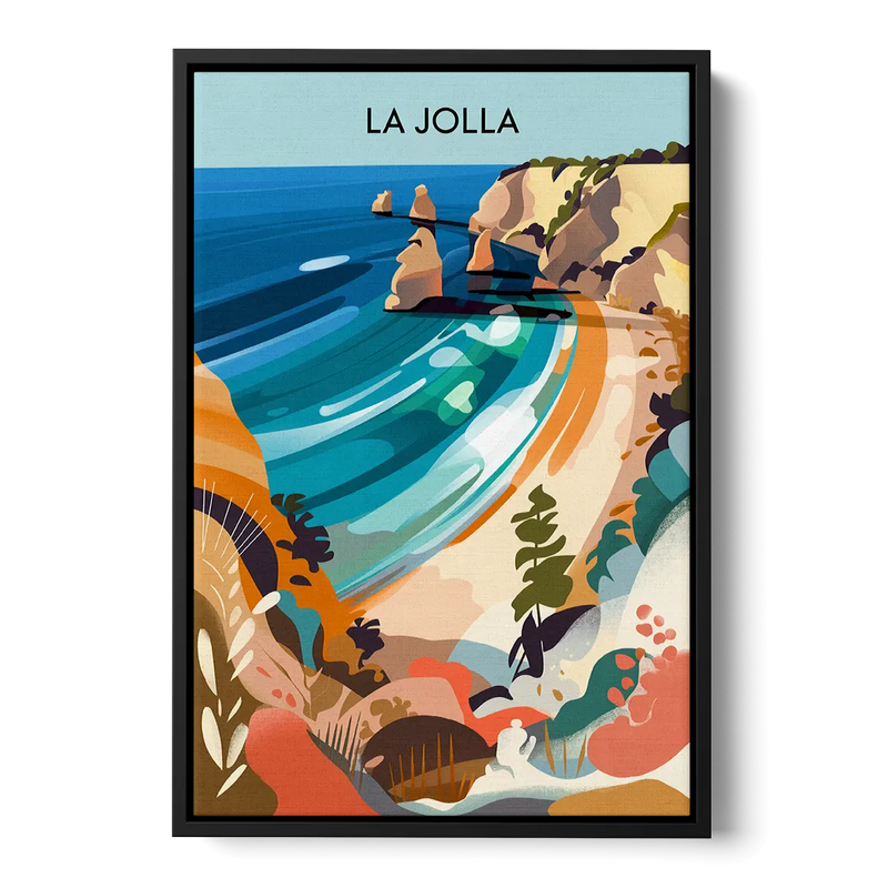La Jolla Coastal Vibes Front - Black Canvas Wall Art