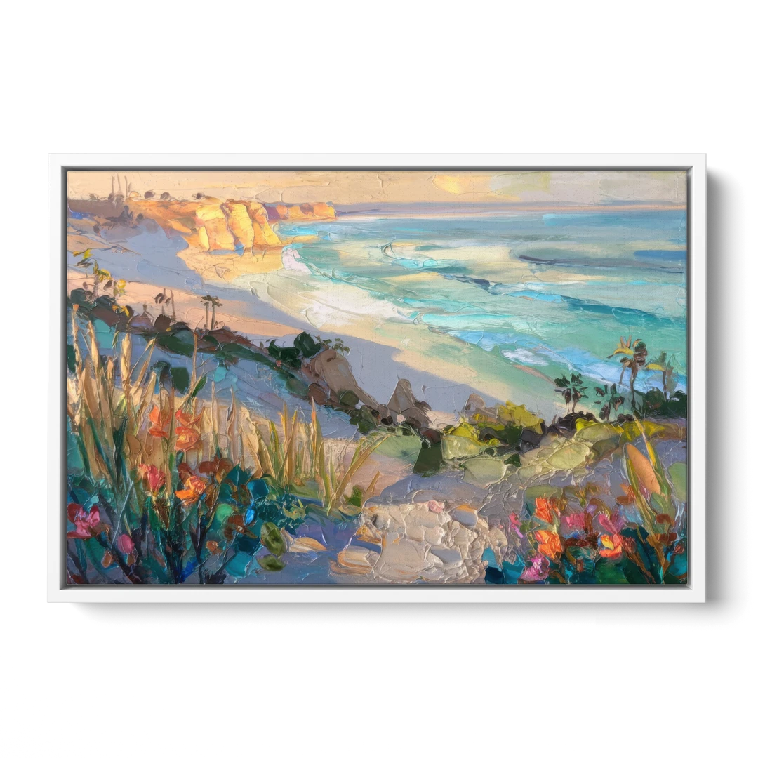La Jolla Pacific Blues - White Framed Canvas Wall Art - Front