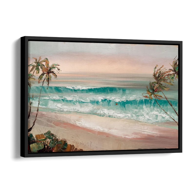 La Jolla Waves And Palms Side - Black Canvas Wall Art