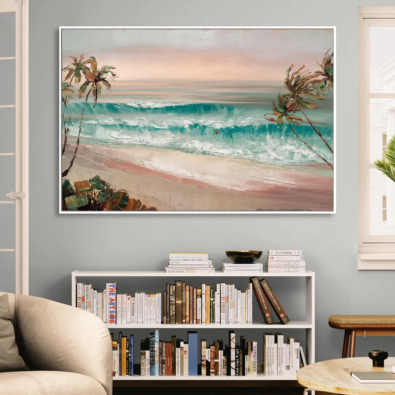La Jolla Waves And Palms Sitting Room - White Canvas Wall Art