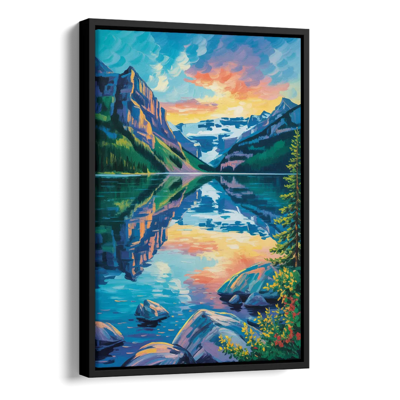 Lake Louise Reflections Side - Black Canvas Wall Art