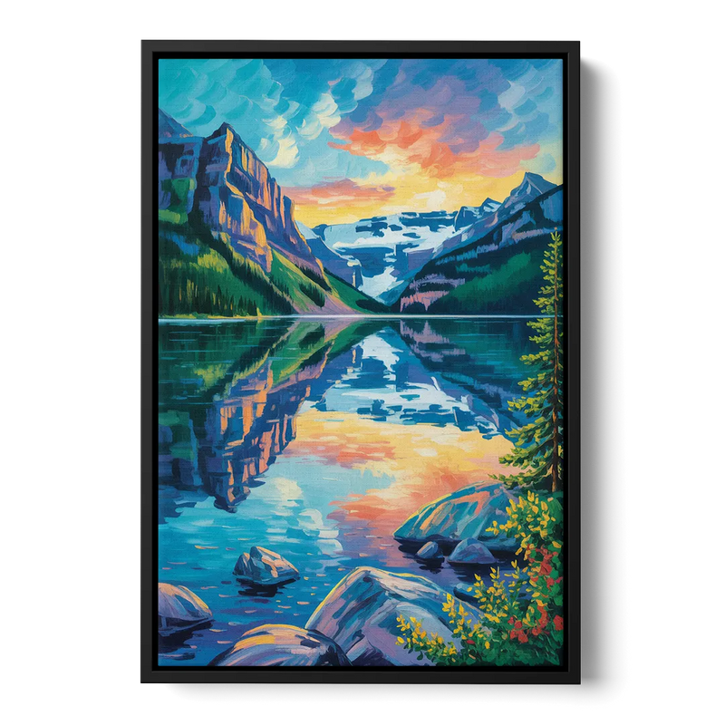 Lake Louise Reflections Front - Black Canvas Wall Art