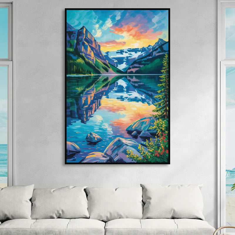 Lake Louise Reflections Sitting Room - Black Canvas Wall Art