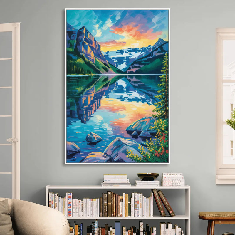 Lake Louise Reflections Living Room - White Canvas Wall Art