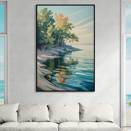 Lake Ontario Reflections Living Room - Black Canvas Wall Art