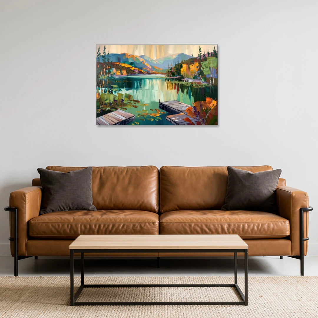 Lake Placid Mirror Lake View - Canvas Wall Art - Sofa - 36x24