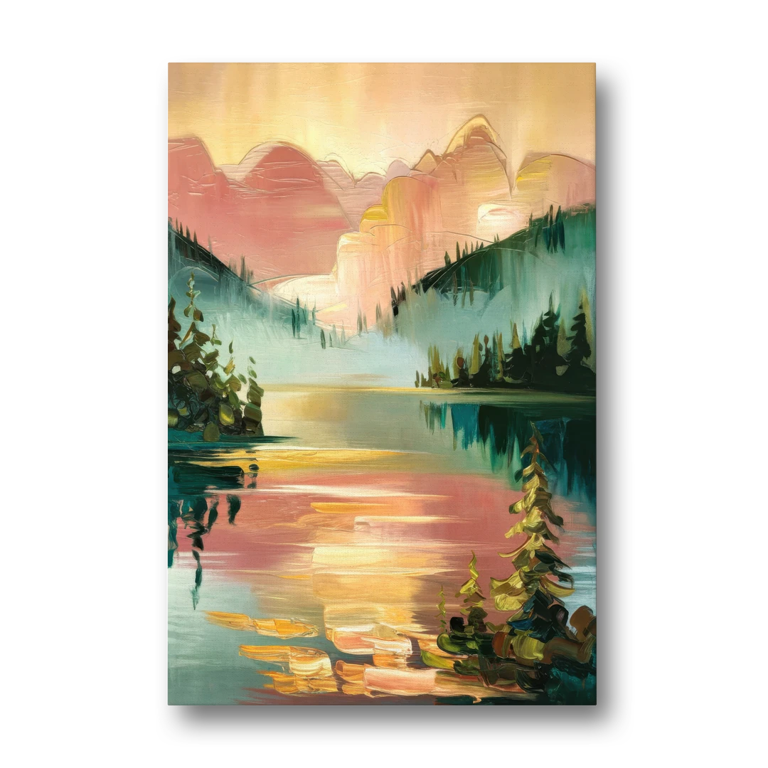 Lake Placid Sunrise Over Peaks - Canvas Wall Art - Front
