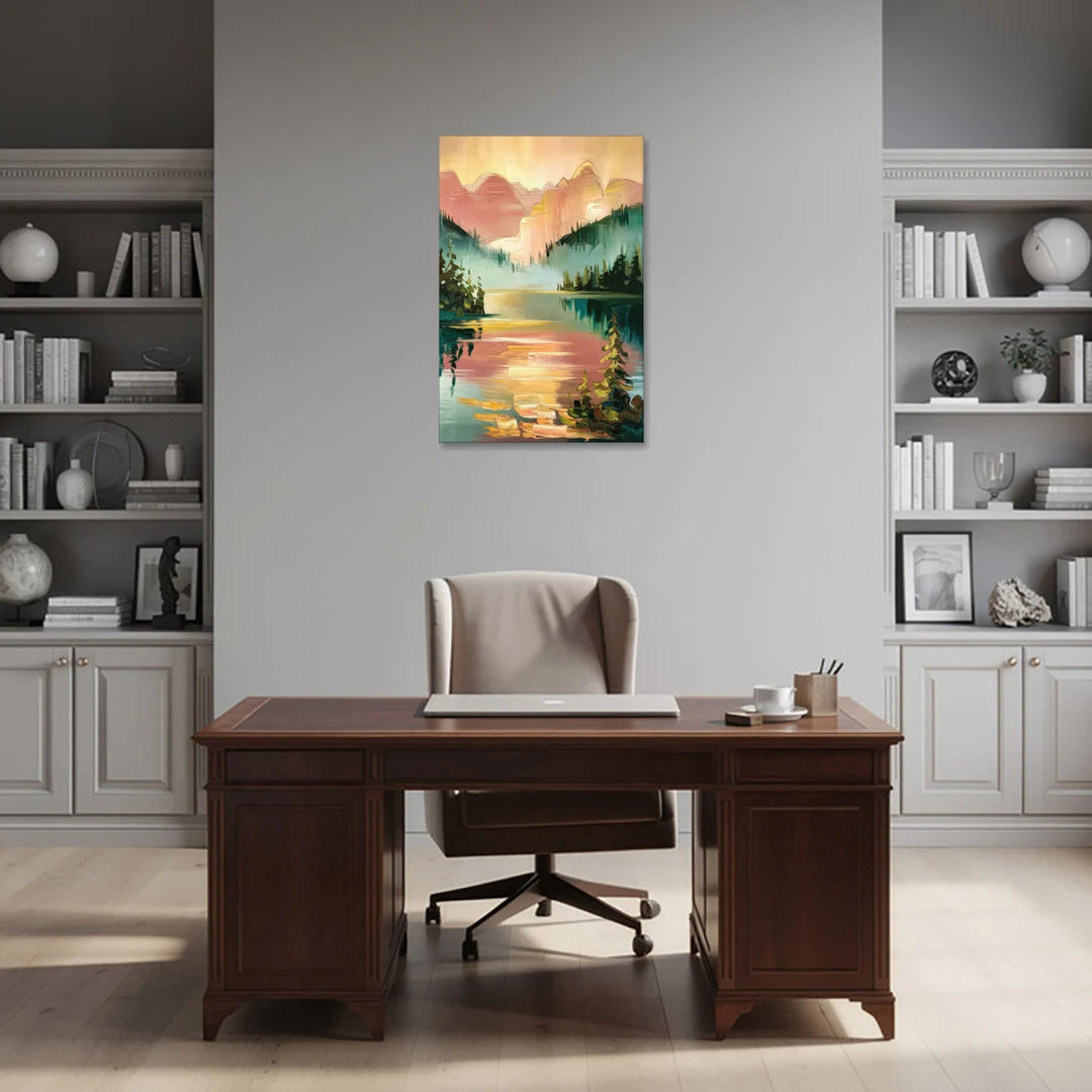 Lake Placid Sunrise Over Peaks - Canvas Wall Art - Office - 24x36
