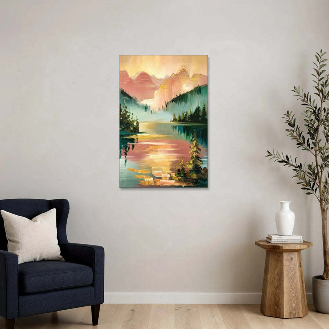 Lake Placid Sunrise Over Peaks - Canvas Wall Art - Sofa - 24x36