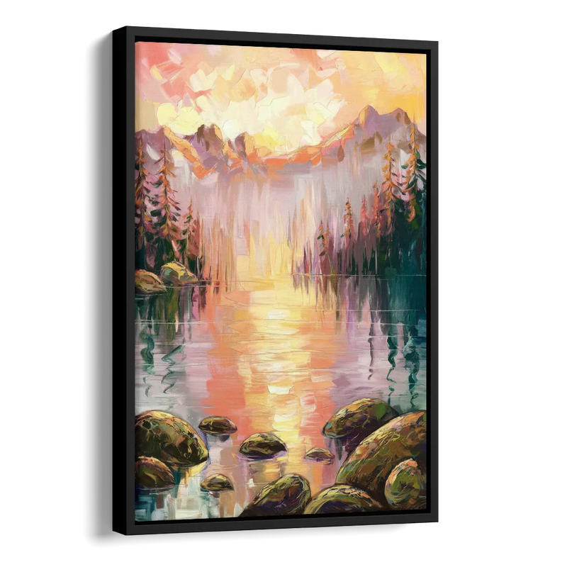 Lake Tahoe Alpine Sunrise Side - Black Canvas Wall Art