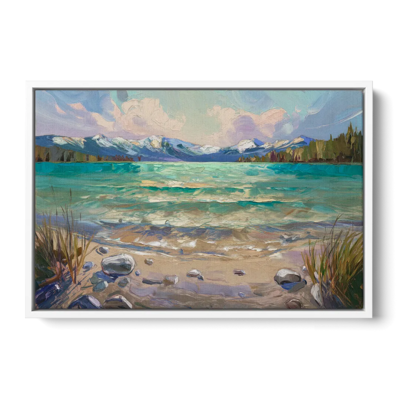 Lake Tahoe Mountain Serenity Front - White Canvas Wall Art