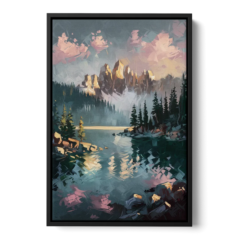 Lake Tahoe Snowy Peaks Front - Black Canvas Wall Art