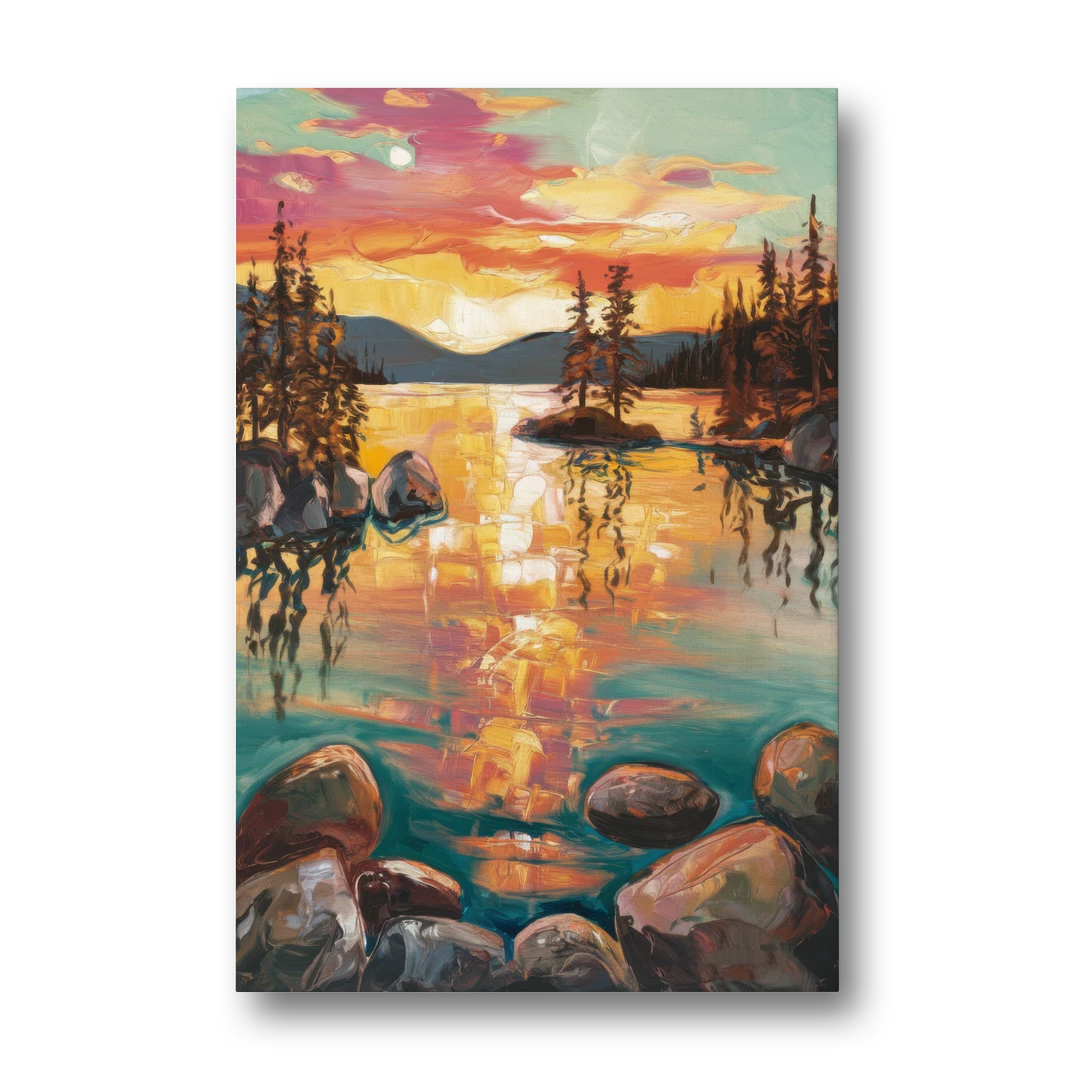 Lake Tahoe Sunset Reflections - Canvas Wall Art - Front