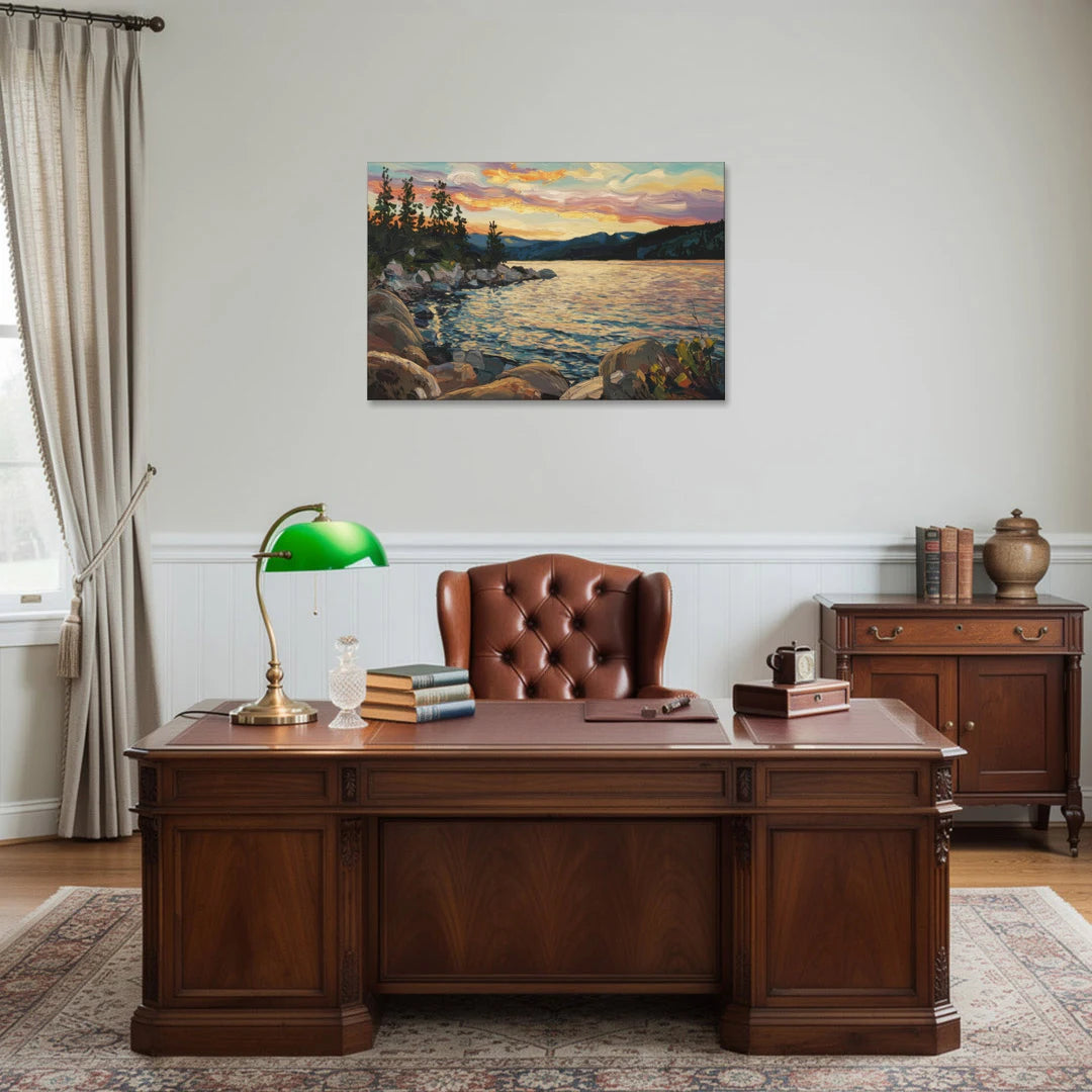 Lake Tahoe Sunset Reflections Serenity - Canvas Wall Art - Office - 36x24