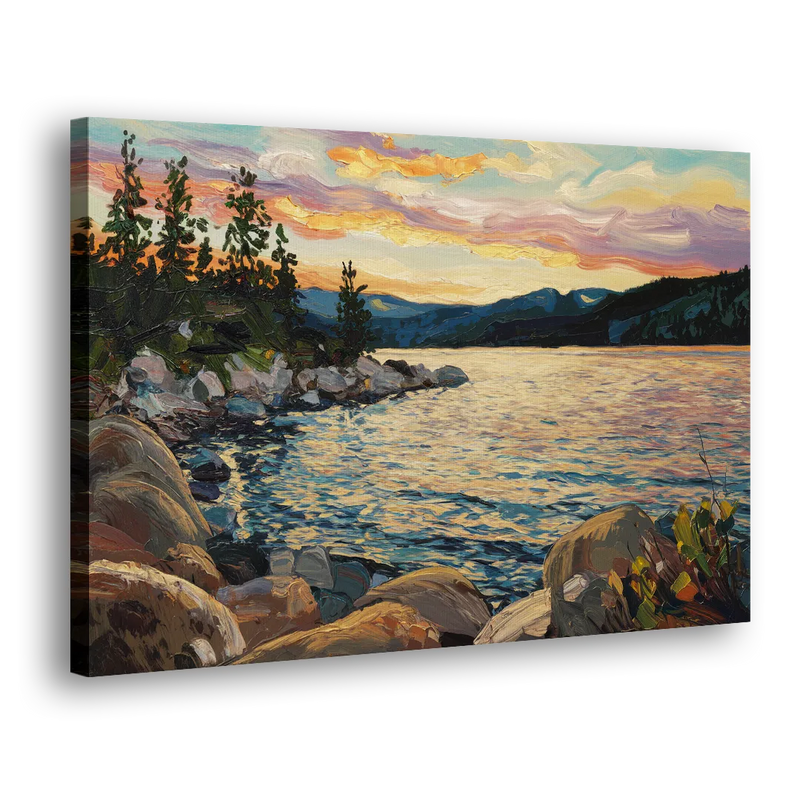 Lake Tahoe Sunset Reflections Serenity - Canvas Print Art Sides